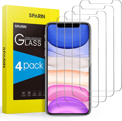SPARIN Screen Protector Compatible with iPhone 11 / XR 6.1 inch, 4 Pack HD Clear 9H Tempered Glass Anti-Scratch and Case Friendly