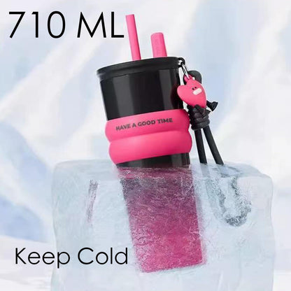 Disoza 21 OZ Black & Rosa Insulated Upgraded Cover Vacuum Stainless Steel Tumbler With Lid Water Bottle Spill Proof Cup for Hot and Cold Drink and Straw Leak Proof Travel Mug Christmas Gifts For Women
