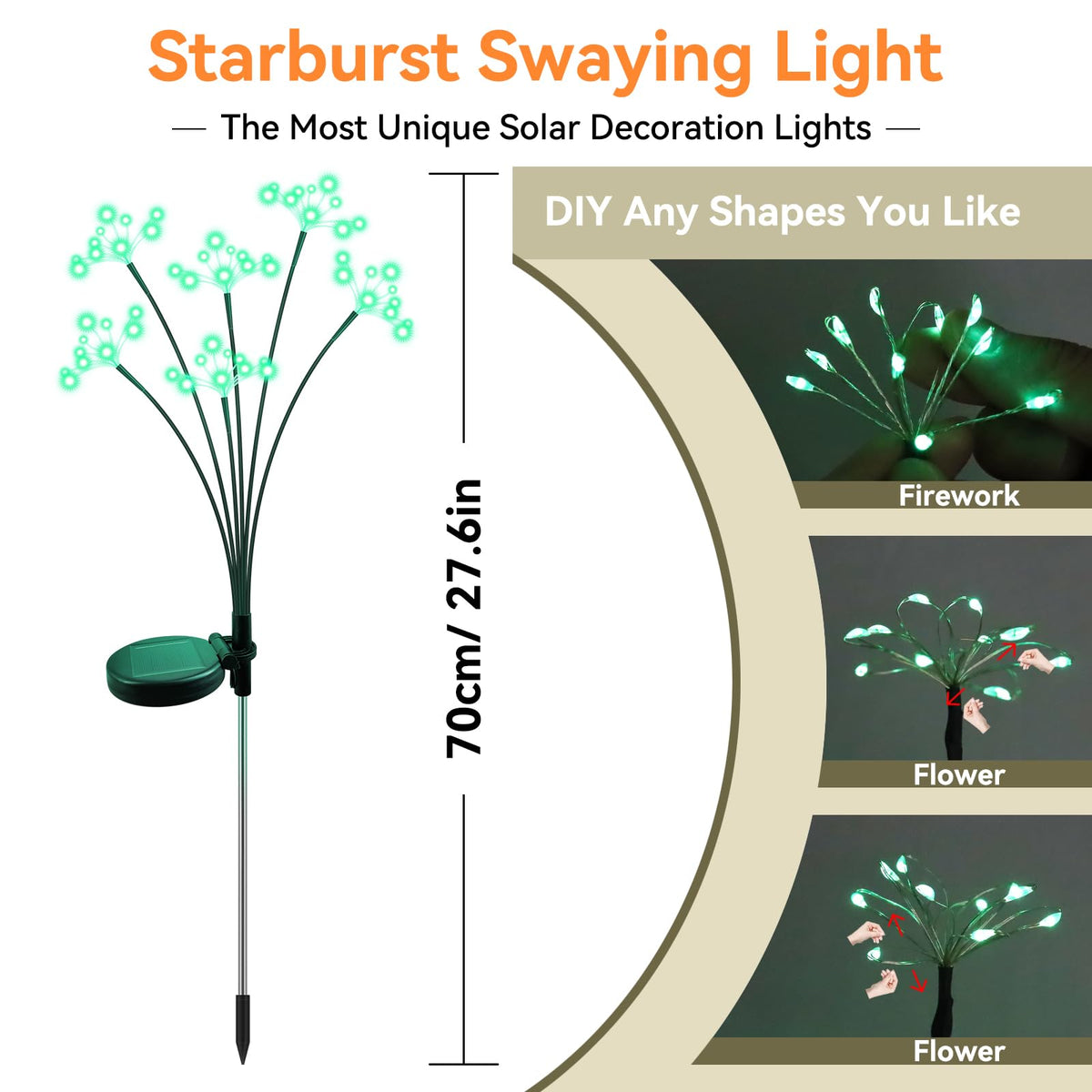Solar Garden Lights 2 Pack Waterproof Solar Swaying Starburst Light Outdoor Lights for Yard Patio Walkway Pathway Party Wedding Christmas Decoration, Green