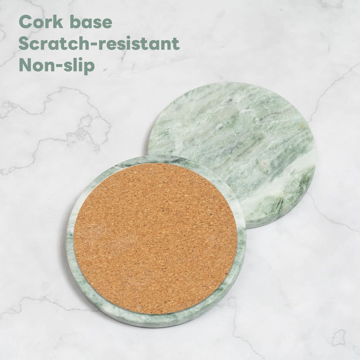 Green Marble Drink Coasters, Natural Stone Coasters - Set of 4, Elegant Home Decor
