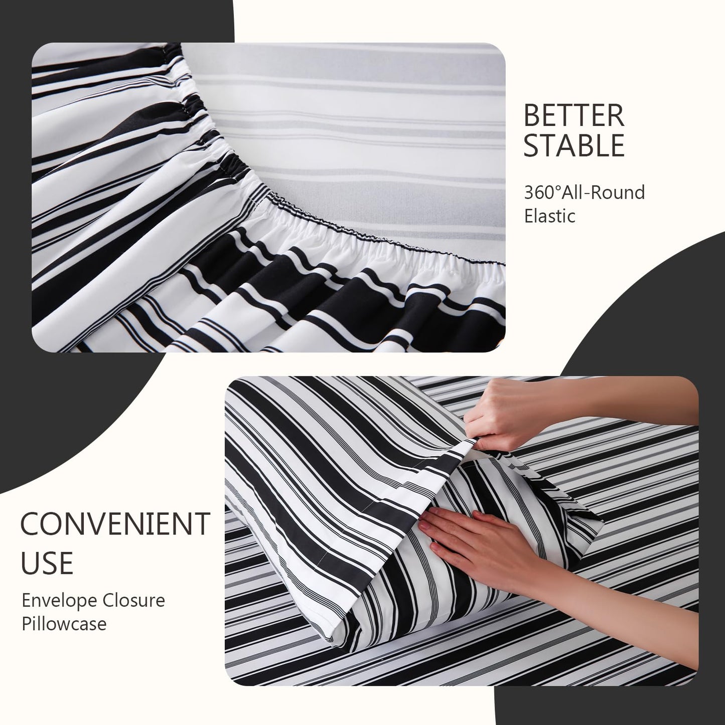 MCO 4Pieces Striped Sheets Set, Breathable King Sheet Set with 16" Deep Pocket,Modern & Luxury, Brushed Microfiber Bedding Set(King, Black)