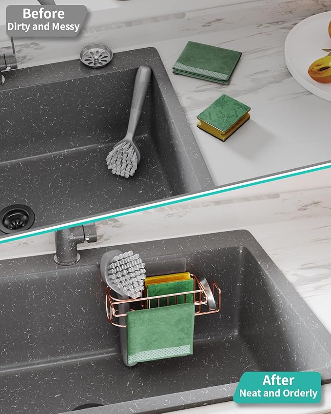 HapiRm Sponge Holder for Kitchen Sink, No Drill Kitchen Sink Caddy Organizer