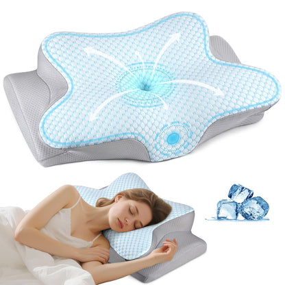 Cervical Neck Pillow for Pain Relief, Ergonomic Pillow for Sleeping, Contour Memory Foam Pillows for Shoulder Pain, Orthopedic Bed Pillows Neck Support for Side Back Stomach Sleepers with Pillowcase