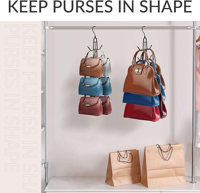 ZEDODIER Purse Organizer for Closet, 3 Pack Rotatable Sturdy Purse Hanger Bag