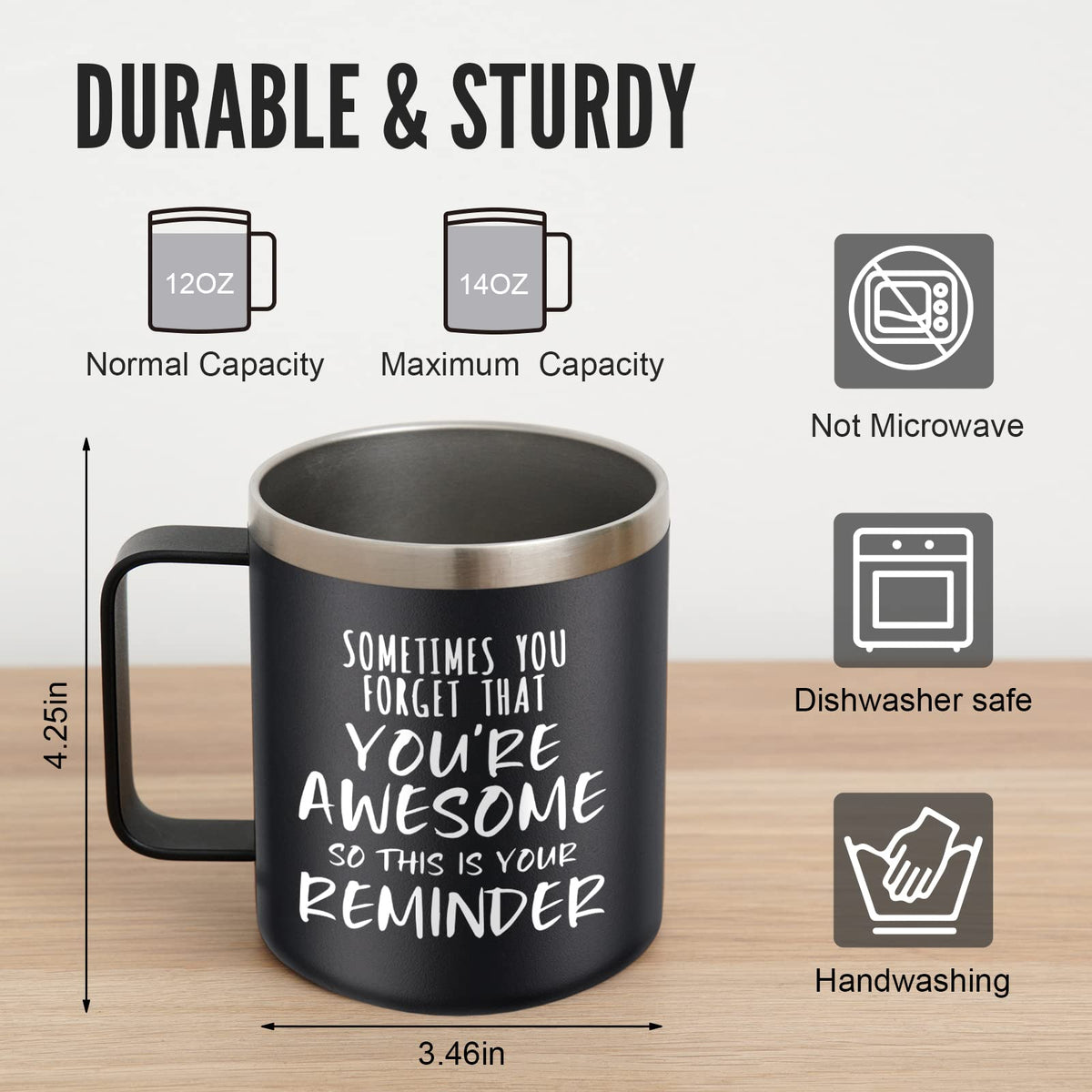 NOWWISH Inspirational Gifts for Men Women, Sometimes You Forget You're Awesome Coffee Mug, Thank You Gifts, Funny Birthday Gifts for Husband Dad, Coworker, Friends on Fathers Day, Black