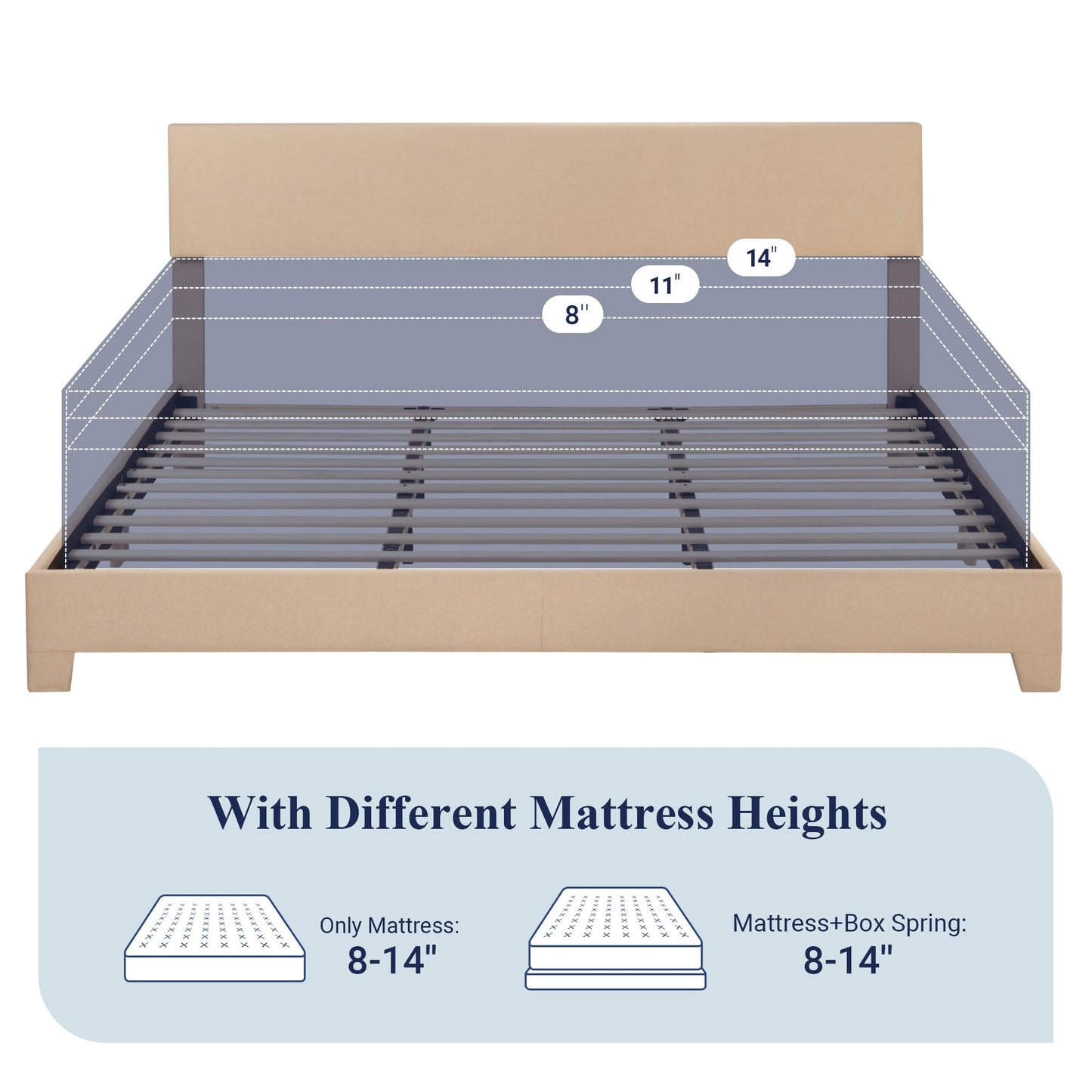 Allewie King Size Bed Frame with Adjustable Headboard, Upholstered Platform Bed with Wood Slats, Heavy Duty Mattress Foundation, No Box Spring Needed, Noise-Free, Easy Assembly, Beige