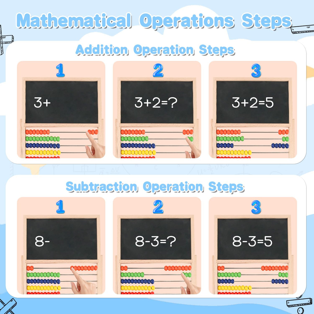 Wooden Abacus for Kids Math Games for Kids 3-5 4 5-7 6-8 Counters Toys with Double-Sided Whiteboard Blackboard and Magnetic Number Cards 1-100 Educational Counting Math Manipulatives 1st 2nd grade