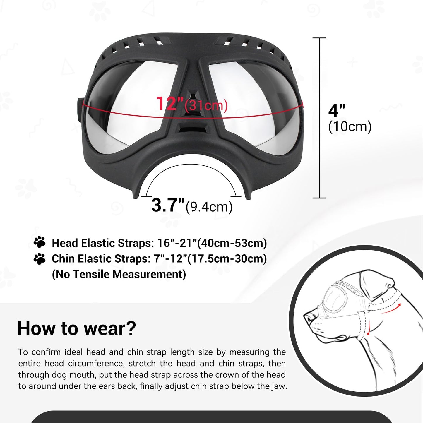 Namsan Dog Goggles Medium-Large Dog Anti-UV Sunglasses Windproof Snowproof Soft Frame Glasses for Long Snout Dogs Eyes Protection, Black