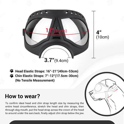 Namsan Dog Goggles Medium-Large Dog Anti-UV Sunglasses Windproof Snowproof Soft Frame Glasses for Long Snout Dogs Eyes Protection, Black