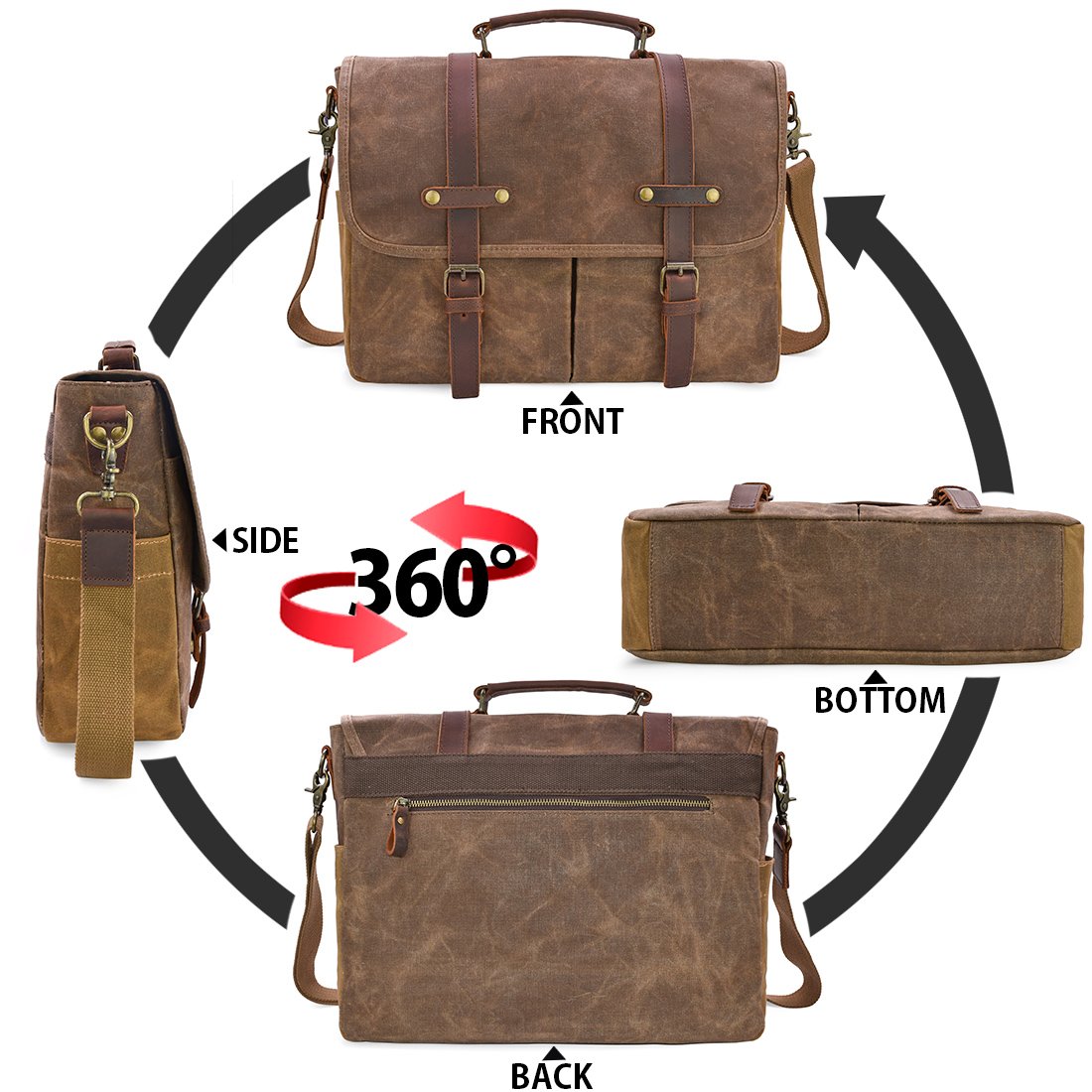 NEWHEY Mens Laptop Shoulder Canvas Messenger Bag Waterproof Computer Briefcase Notebook Vintage Satchel Designer School Work Bags Brown 15.6 Leather