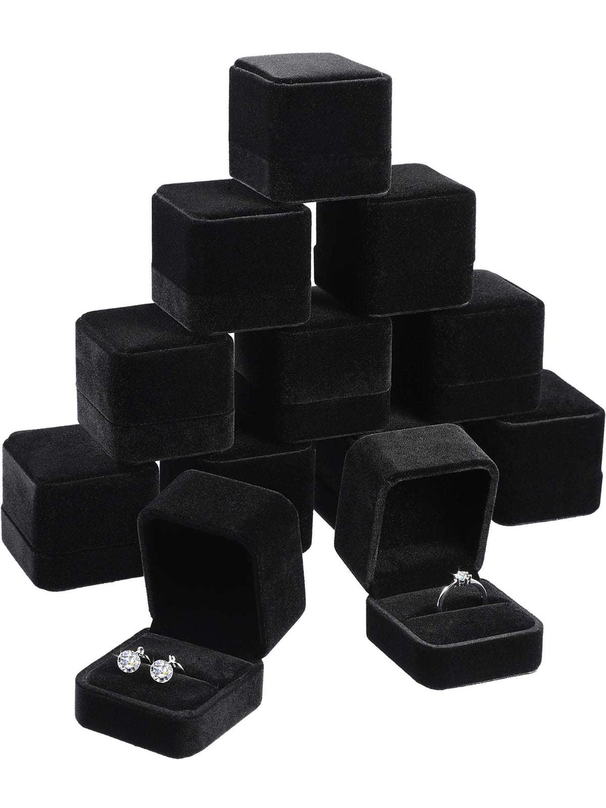 Zhanmai 12 Pcs Velvet Ring Box Jewelry Box Earring Jewelry Case Gift Boxes for Women Wedding Anniversary 2.12 x 1.77 x 2 Inch(Black)