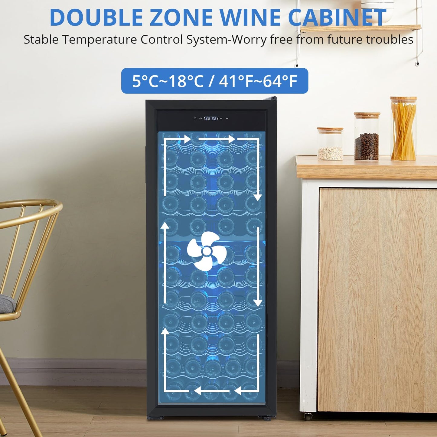 GarveeHome Wine Cooler Refrigerator - 80 Bottles, Dual Zone Digital LED Touch Control, Freestanding Wine Cellar, Adjustable Shelves, Single Glass Door, for Red, White, Champagne or Sparkling Wine