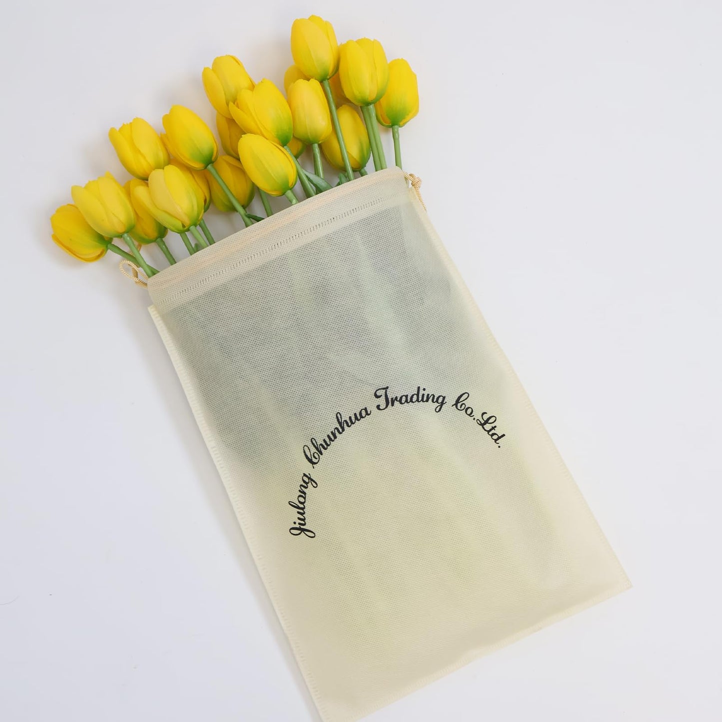 20 Pcs Real Touch Artificial Tulips with Vase, Large Faux Flower Arrangement in Heavy Fluted Glass, Bouquet for Dining Table Centerpiece, Home Office, Spring Decor, Set with Dust Bag (Yellow)