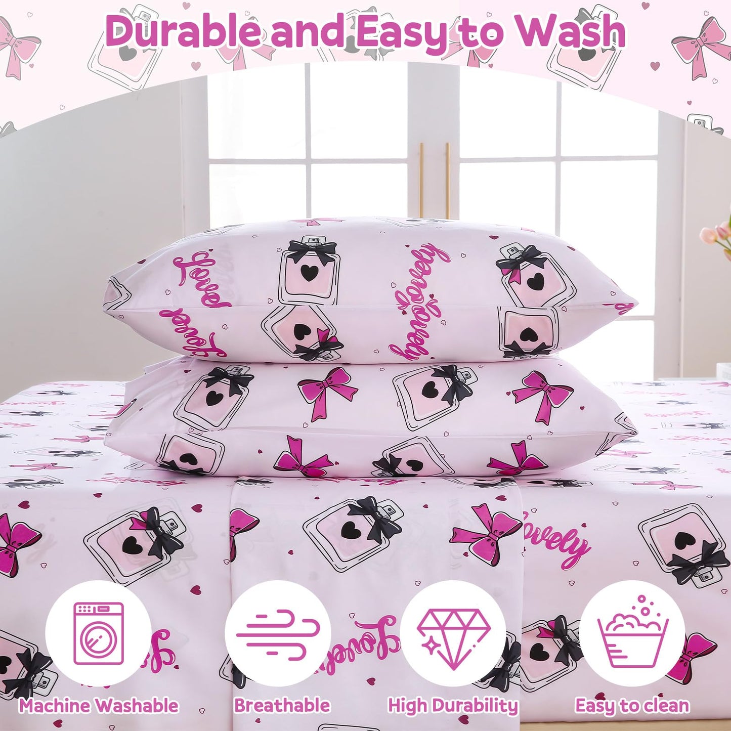 ChicView Full Sheet Set Kids,4 Pieces Breathable Soft Microfiber Bedsheets for Child Boys Girls, Anti Pilling Deep Pockets Easy Care Bed Sheets, Perfume