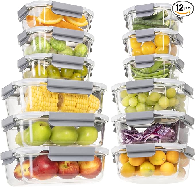 24 Pieces Glass Food Storage Containers
