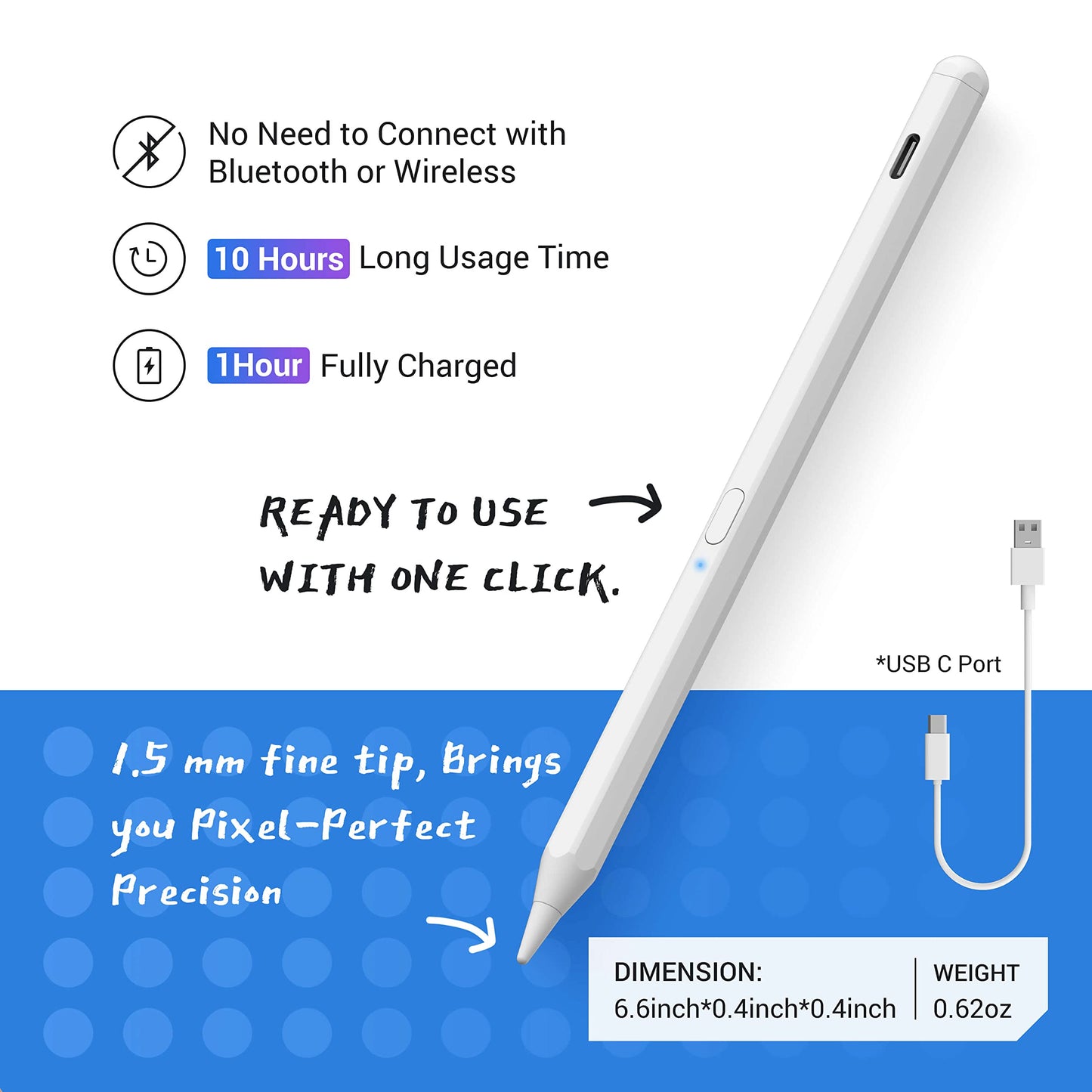 Stylus Pen for Apple iPad(2018-2025),With Tilt Sensitivity & Palm Rejection & Magnetic,Compatible iPad Pro 11/12.9(3/4/5/6th)/Air 3-6/Mini 5-6/iPad 6/7/8/9/10/11th Gen,Writing/Drawing ipad Pencil