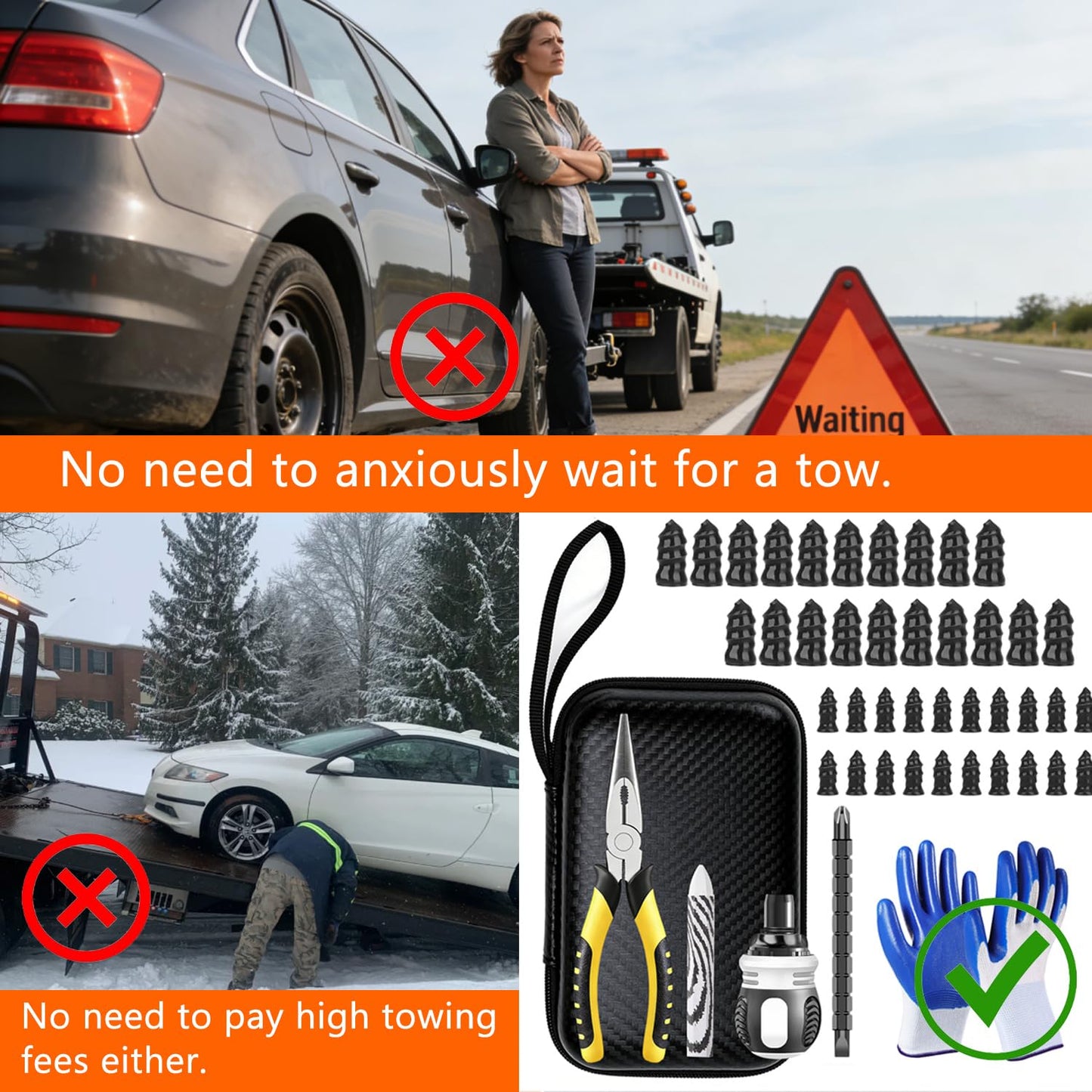 Drovanta Tire Screw Plug Repair kit - No Need to Remove The tire, tire sidewall Repair kit, Patch Plug Tool and Portable Storage Bag - Quick Flat tire Repair for Cars, Trucks, Motorcycles and SUV