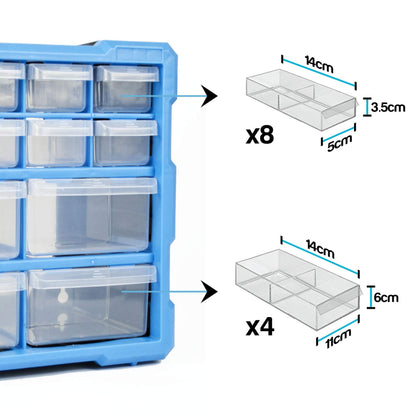 TekBox DIY Tool Bits Storage Organiser Unit - Workshop Parts Craft Box Cabinet (12 Drawer)