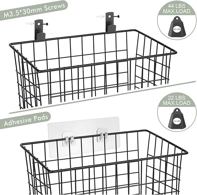 Wall Hanging Baskets 3 Pack, Diversified Wire Basket Shelves of Wooden Style