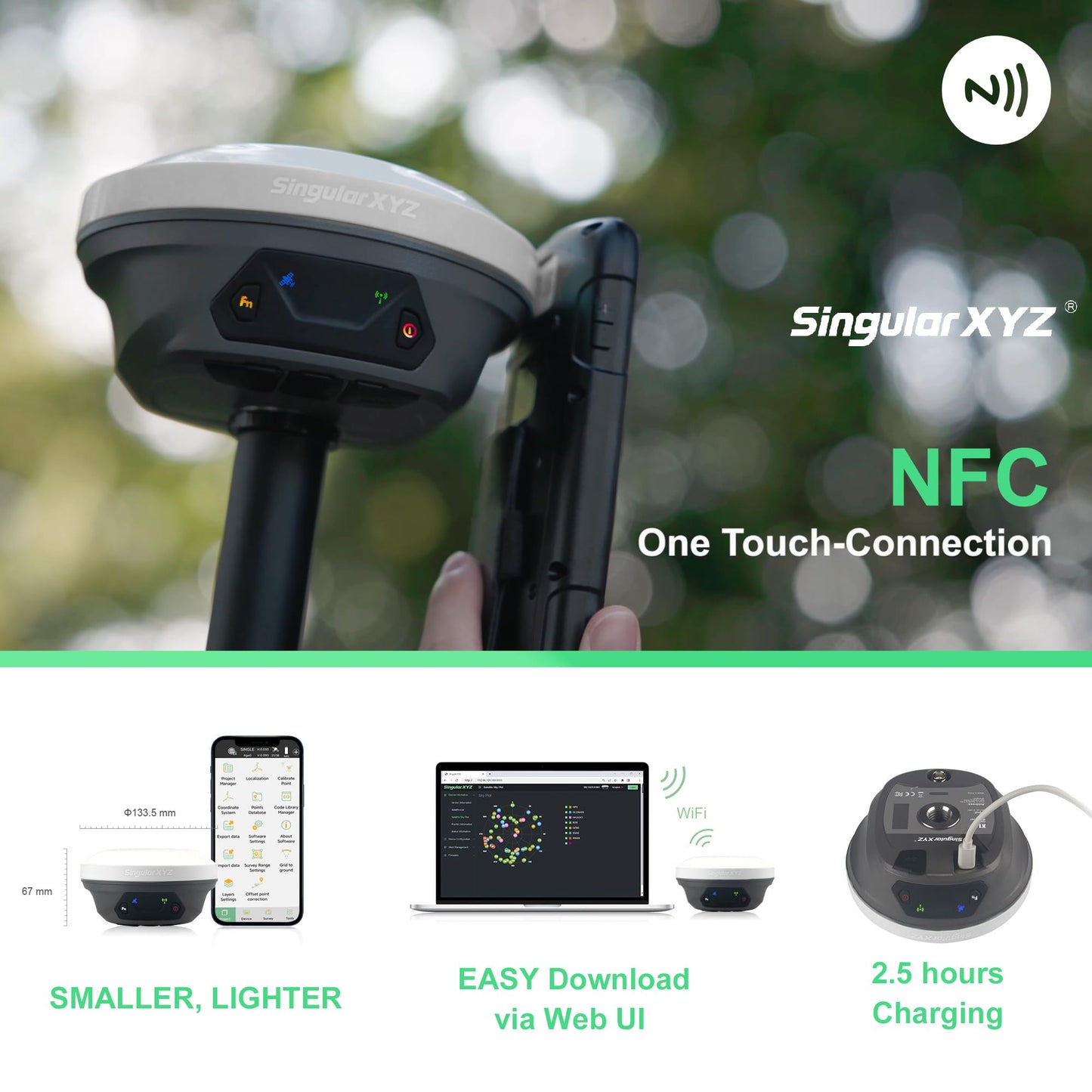 SingularXYZ E1 GNSS GPS RTK Base Station Land Surveying Equipment Total Station GNSS Receiver High Accuracy Static Surveying, Coodinates Collection, Point Surveying