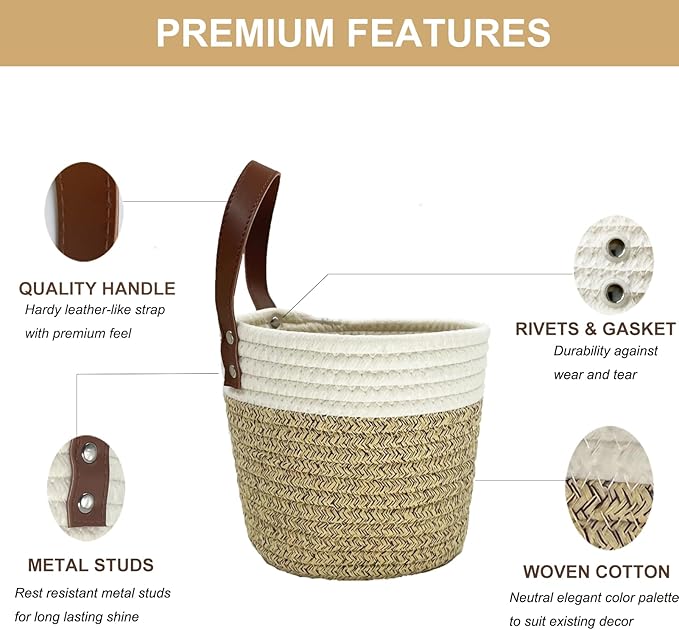 Cotton Rope Hanging Baskets for Organizing 2 Pcs Round Small Wall Basket