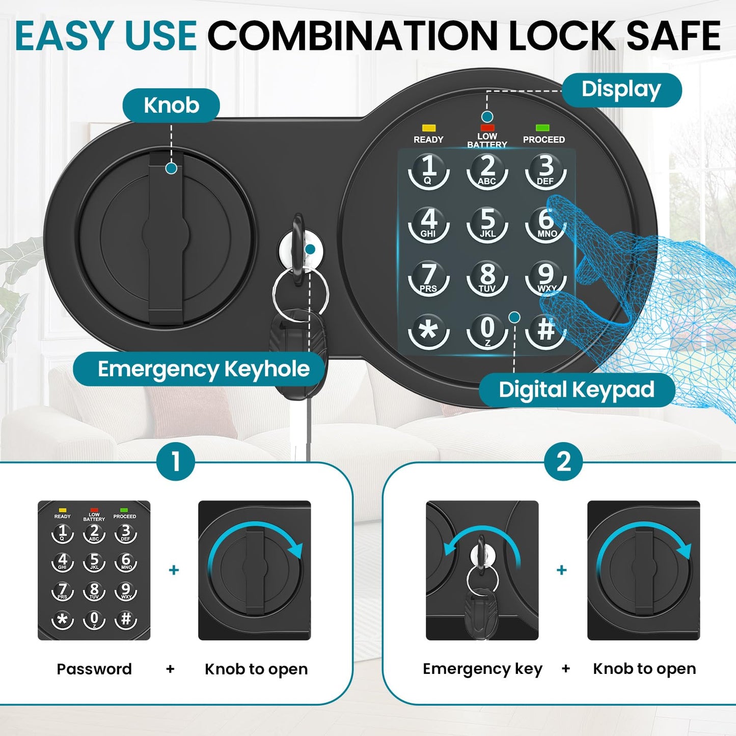[35Min] Fireproof Safe, 7.0 Cubic Feet Home Safe Box with 3-Removable Shelf, Fire Safe with Digital Keypad, Smart Alarm and Silent Mode, Fire Proof Safe for Home Documents and Office