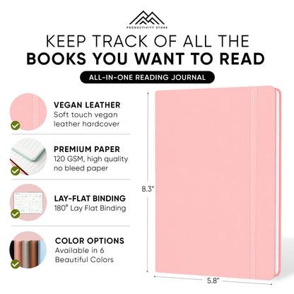 Reading Journal, Book Journal & Book Tracker - Best Gifts For Book Lovers & Gifts For Readers - 65 Book Reviews - A5, 5.8” x 8.3 - Pink - Productivity Store