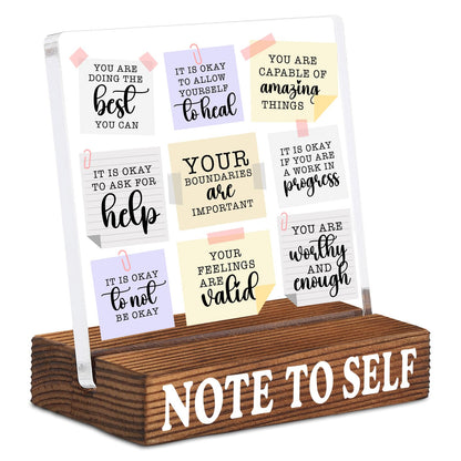 Inspirational Desk Decor with Positive Self Reminder, Acrylic Note Style Sign with Rustic Wood Base, Encouragement Gift for Home Office Coworker Friend SNOTE10