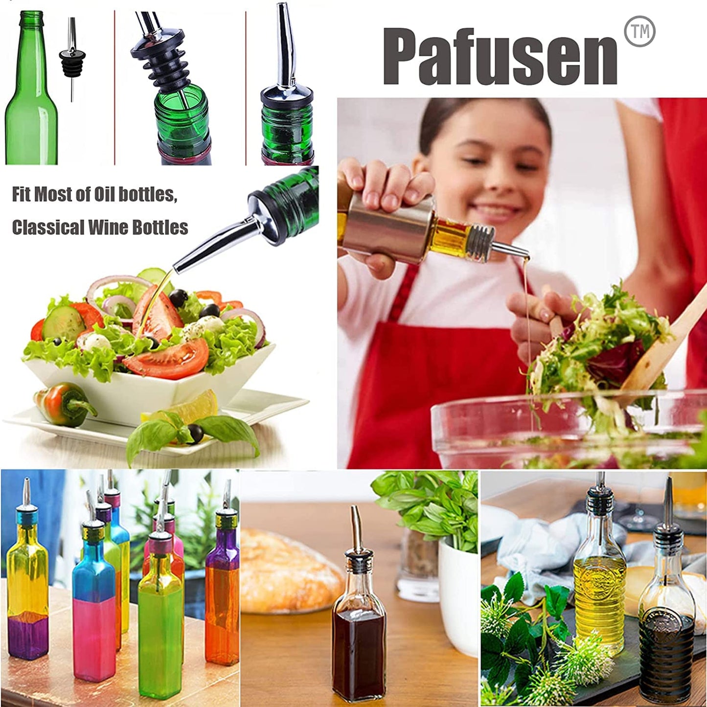 Pafusen 6 Pack Liquor Bottle Pourers, Liquor Pour Spout for Liquor Bottles, Stainless Steel Olive oil Dispenser Spout, Alcohol Pourer Spouts Dust Caps Covers Fixed, Sliver