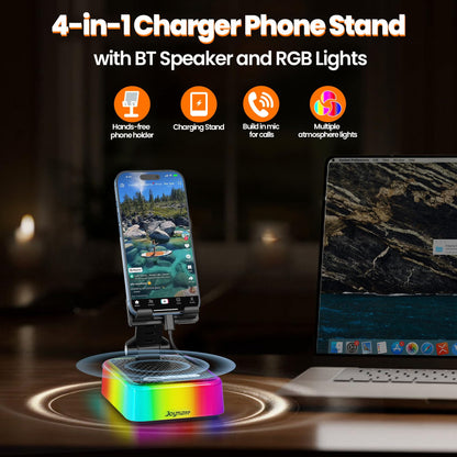 Gifts for Men and Women, Charger Phone Stand with RGB Lights and Bluetooth Speaker, Birthday Gifts for Husband,Wife and Teens Adjustable Angle Cell Phone Holder Valentine (Black)