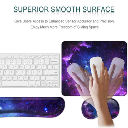 Keyboard Wrist Rest Support + Mouse Pad + Mouse Wrist Rest + Coaster, 4 PCS Set Ergonomic Memory Foam Mousepad with Durable Anti-Slip Rubber Base for Office, Home & Easy Typing Pain Relief, Galaxy