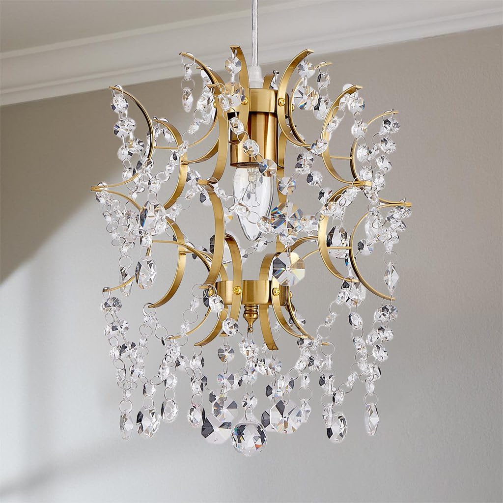 AGV LIGHTING Mini Crystal Chandelier, Modern Gold Brass Pendant Light with Hanging Crystal Beads, Elegant Small Chandelier Lighting Fixture for Dining Room, Bedroom, Kitchen Island, Hallway, Entryway