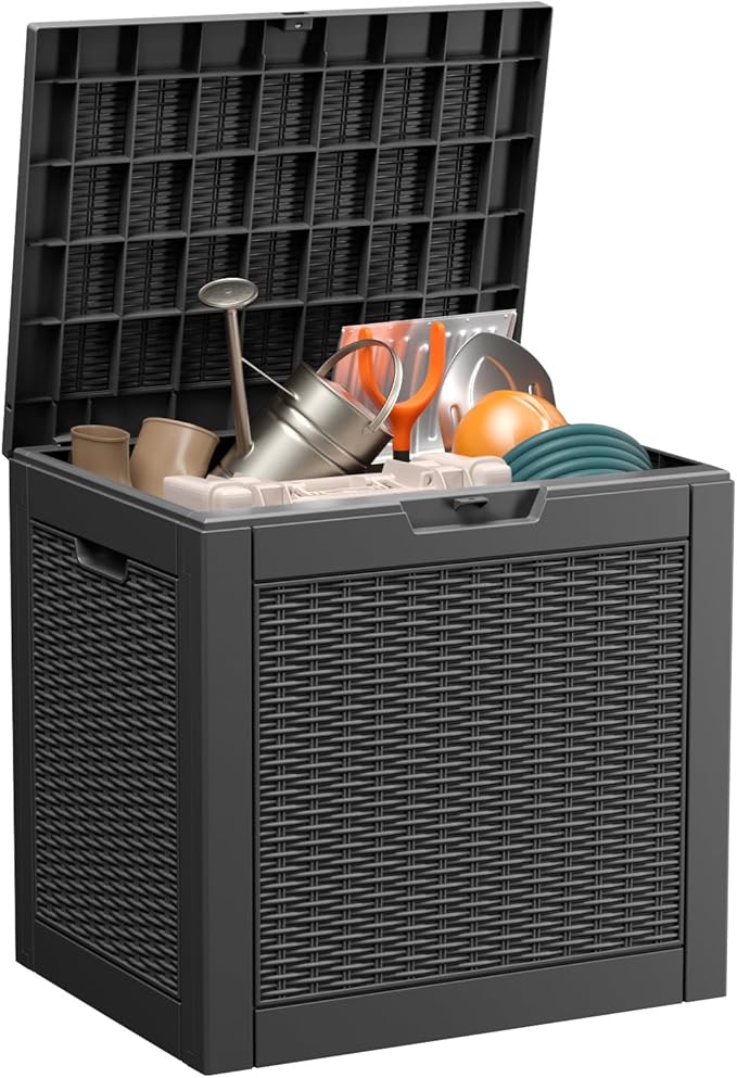 ROJIK 39 Gallon Outdoor Storage Box,Deck Box - Waterproof Patio Furniture, Garden Tools, Cushions, Pool Accessories Storage Bench with Lockable Lid and Side Handles (Black)