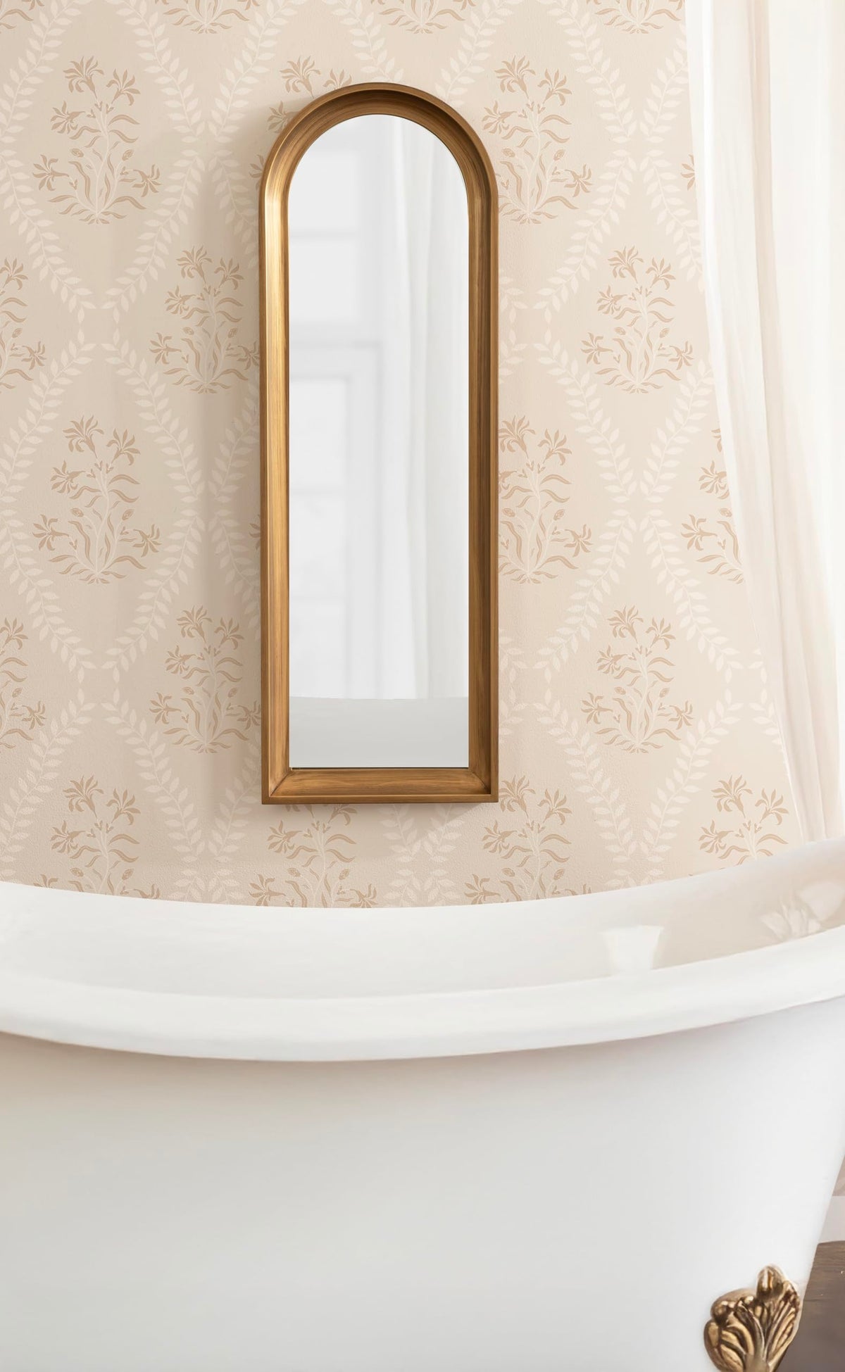 Kate and Laurel Hatherleigh Modern Slim Arched Panel Wall Mirror, 12 x 36, Gold, Transitional Narrow Wooden Arch Mirror for Use as Versatile Bedroom or Entryway Wall Decor