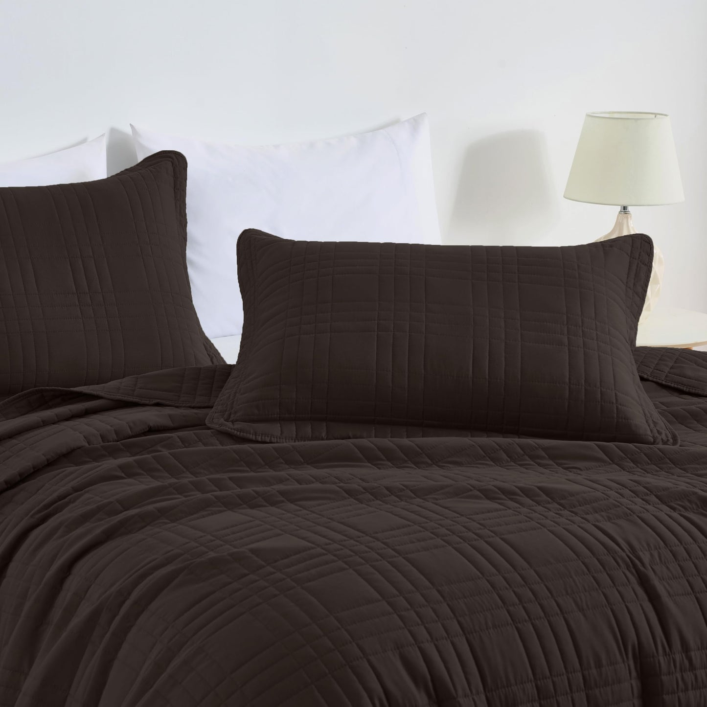 Chezmoi Collection Kingston Queen Size Bedspread Set, 3-Piece Brown Oversized Quilted Microfiber Lightweight Bedspread Coverlet (100"x106") for All Seasons