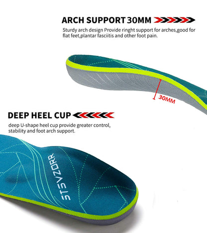 Plantar Fasciitis Arch Support Orthopedic Insoles Relieve Flat Feet Heel Pain Shock Absorption Comfortable Inserts(Size:UK-6,Length:9.87",Green)