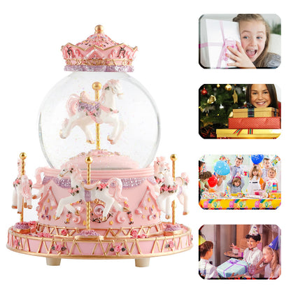 Musfunny Carousel Snow Globe Music Box: Crystal Ball Music Boxes with Color Changing LED Lights - Musical Horses Gifts for Girls Women Daughter Mothers Day Christmas Birthday
