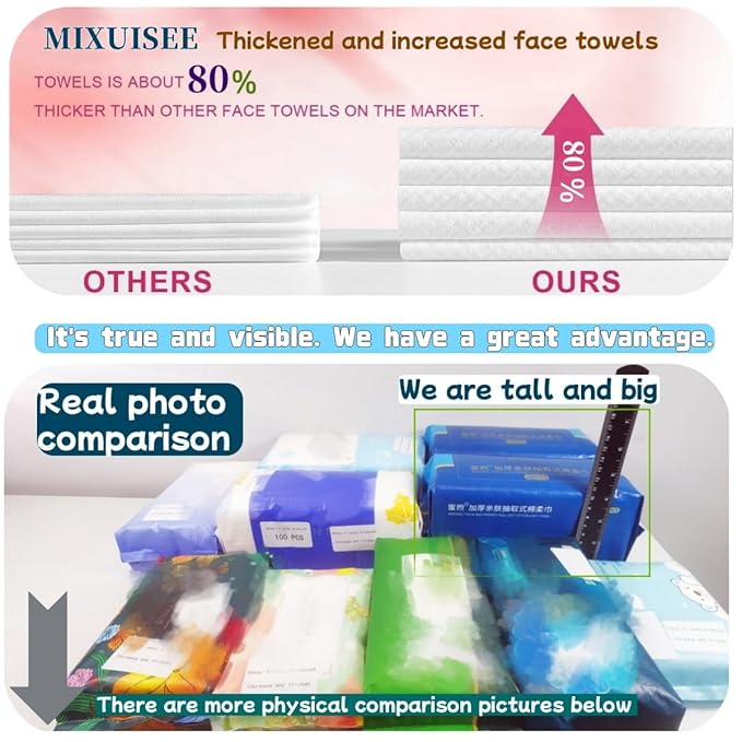 Disposable face towel, MIXUISEE thick and soft face towels, 100% cotton face
