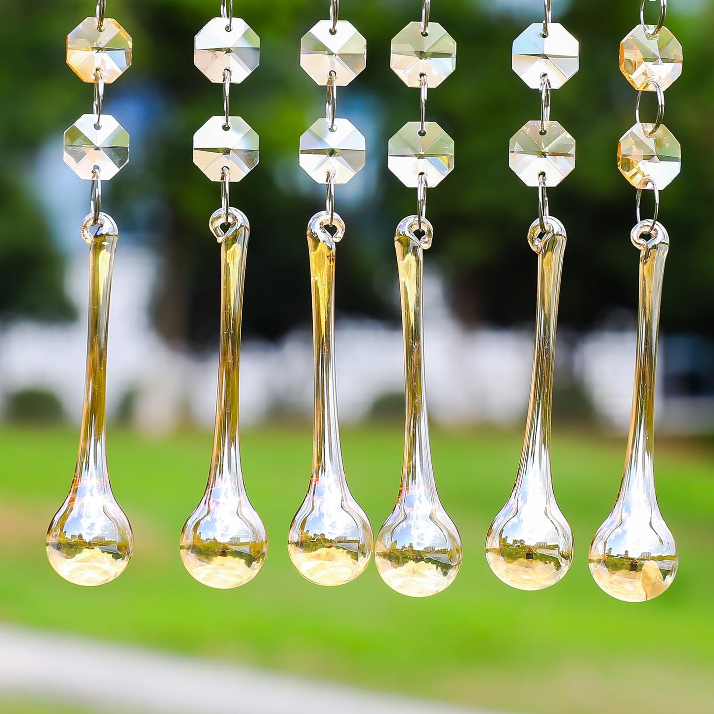 10pcs Christmas Glass Teardrop Ornaments - Chandelier Champagne Crystal Glass Raindrop Ornaments for Christmas Tree Decorations