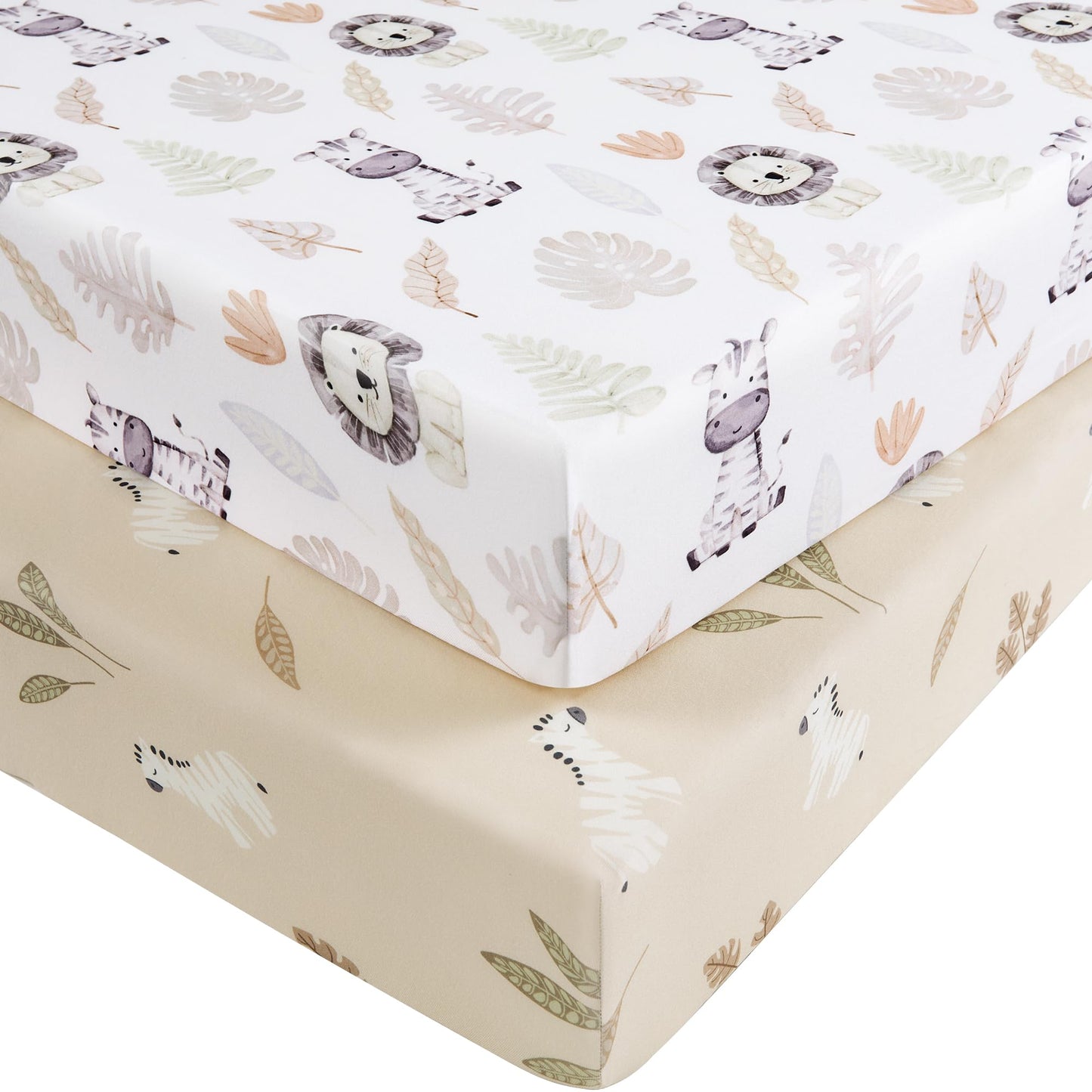 Nyessmee Pack and Play Sheets for Boys Girls, 38" x 26" Mini Crib Sheets Fitted for Pack n Play Mattress, Soft Breathable Playard Sheets, 2-Pack Brown Lion