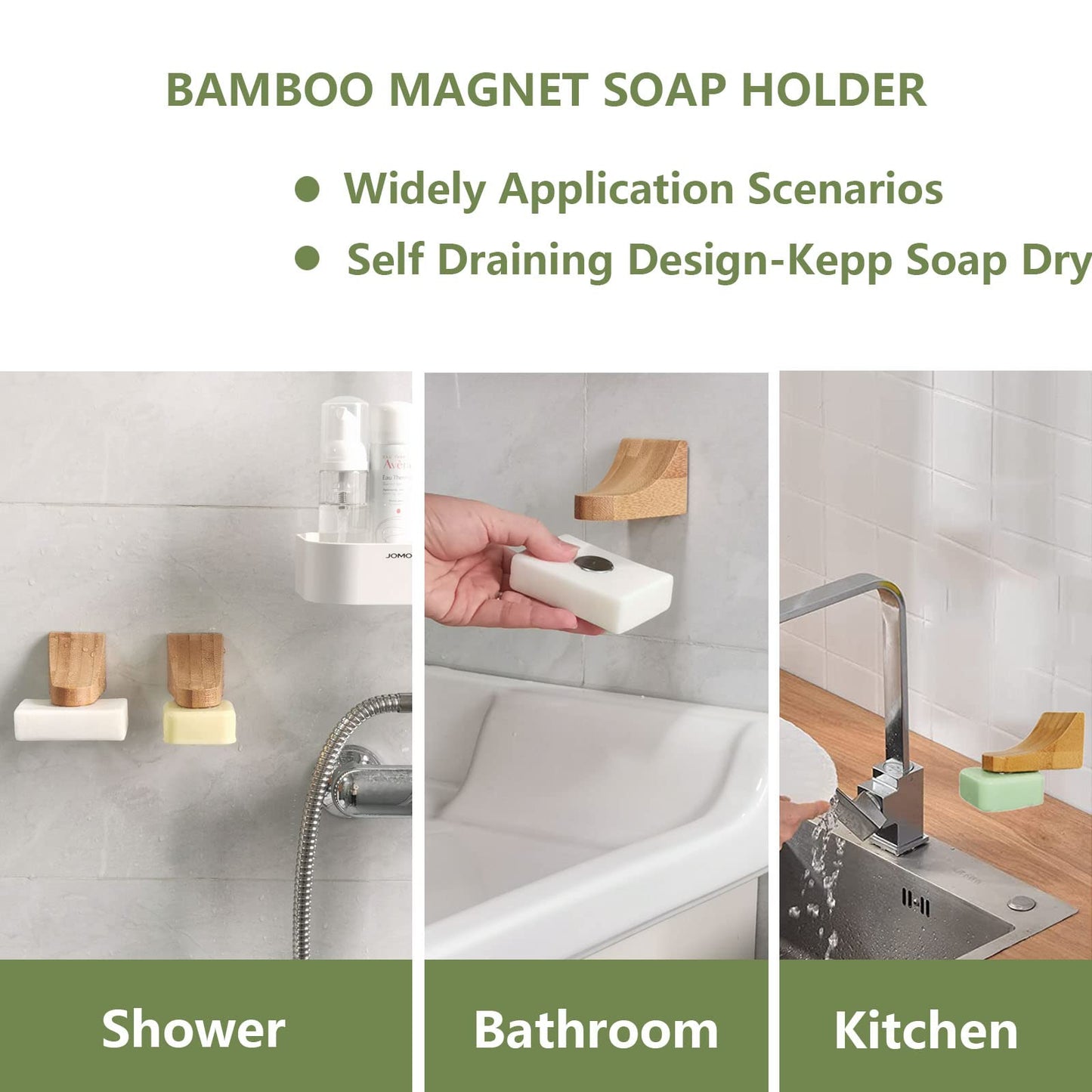 (2Sets)Bamboo Magnetic Bar Soap Holder For Shower Wall,Magnet Soap Saver For Bar Soaps Self Draining,Shower Storage for Soaps & Beard Shampoo Bars -No More Soggy Soaps,Soap Dish Dispenser Bath Kitchen
