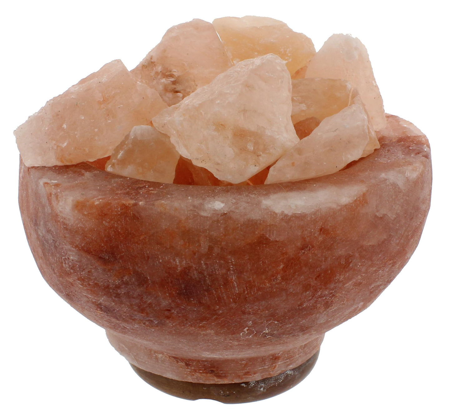 Himalayan Salt Bowl with Chunks on Wooden Base.