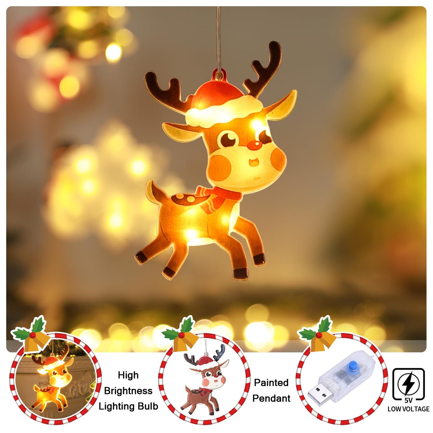 BLOOMWIN Window Lights Christmas Decor - 9.8ft LED Xmas Window Lights Indoor Curtain String Lights - 3D Hanging Christmas Novelty Decorations Bay Window Bedroom Snowflakes Snowman