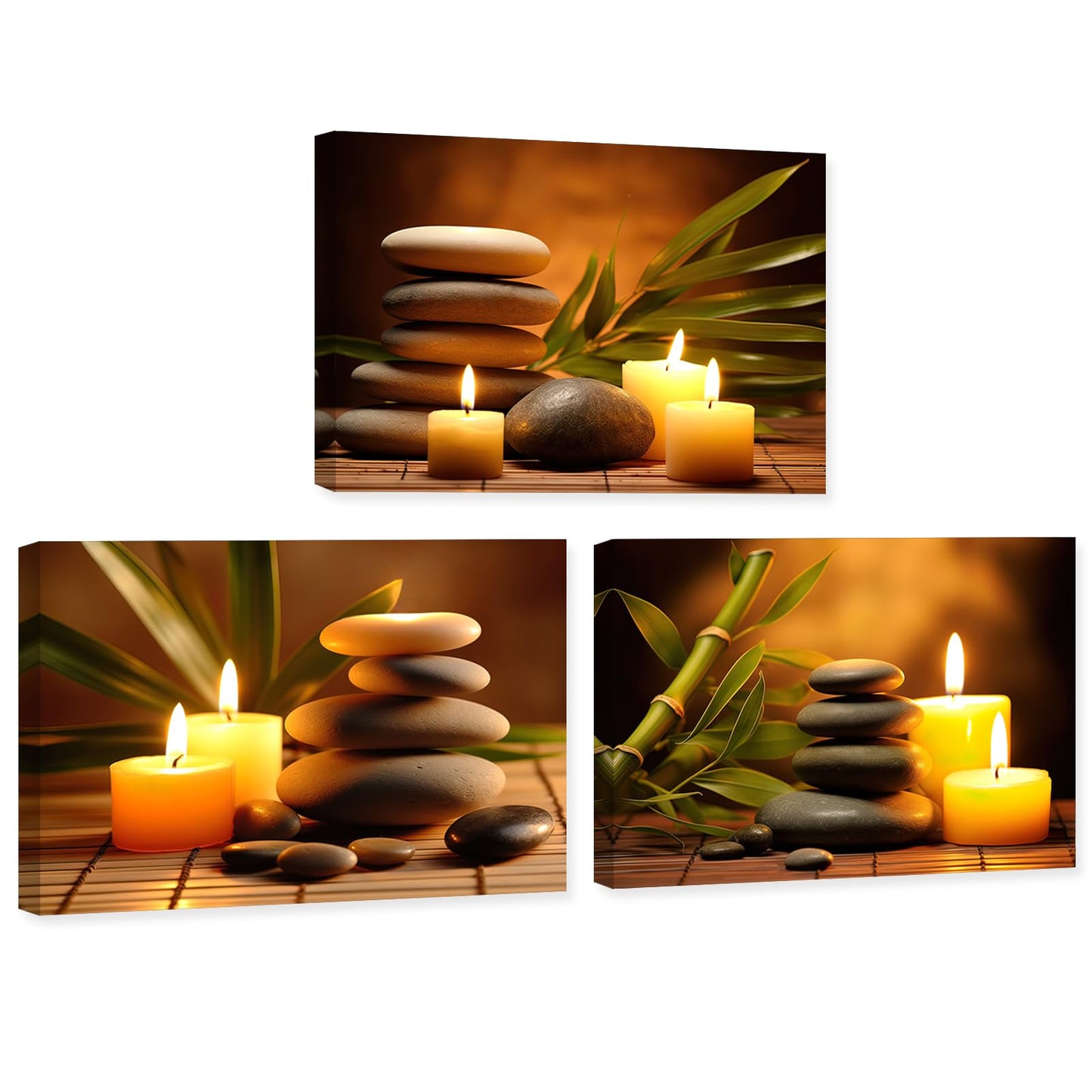 ARTZGX 3 Piece Zen Wall Art Zen Stones Canvas Spa Still Life Picture Print Meditation Candles Painting for Bathroom Decor Frame(Zen Stone - 1, 16x24inchx3P (40x60cmx3P))