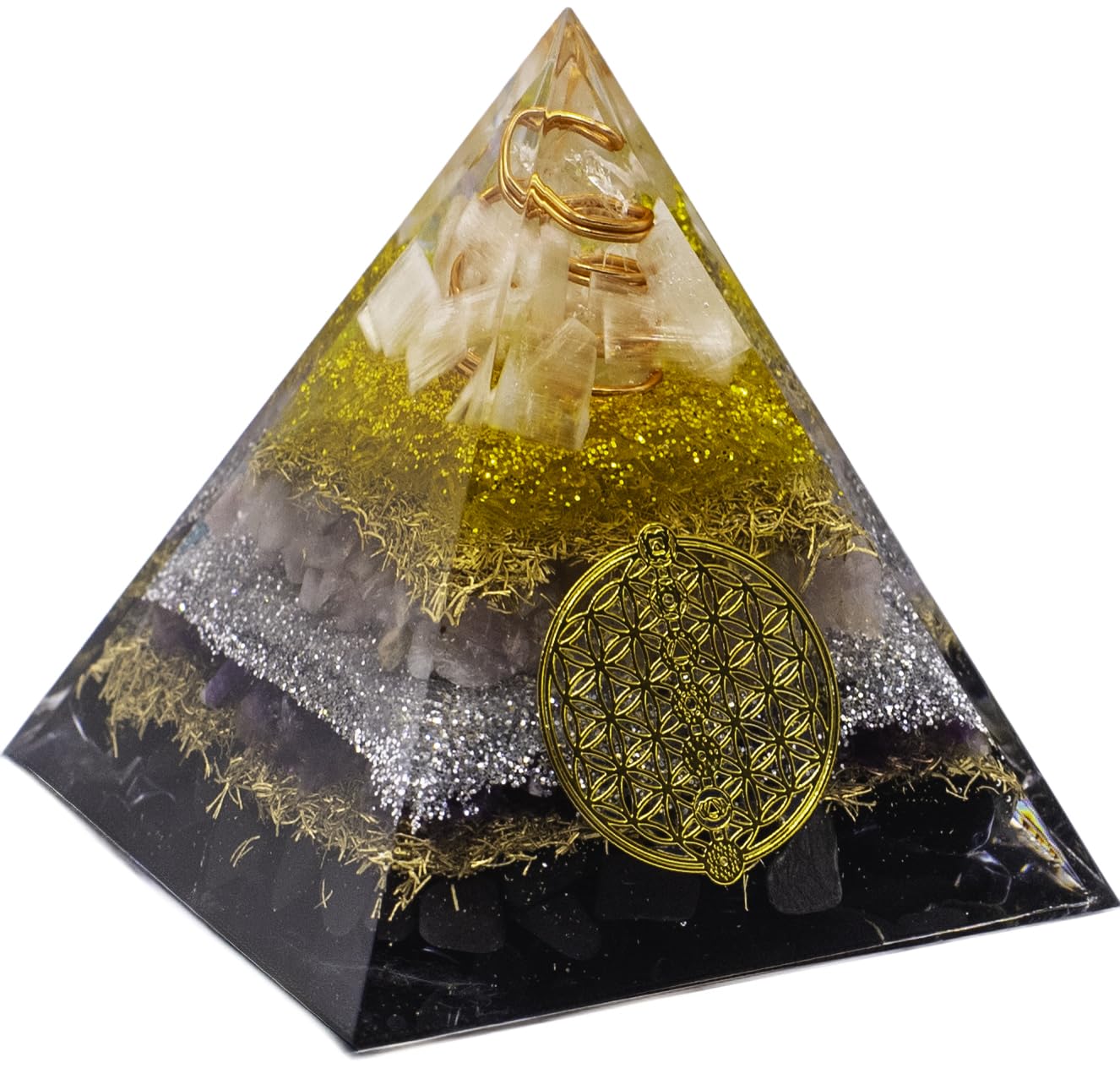 Citrine, Shungite Orgone Pyramid, Selenite, Rose Quartz, Amethyst, orgonite Chakra Pyramid Crystal, Energy Generator