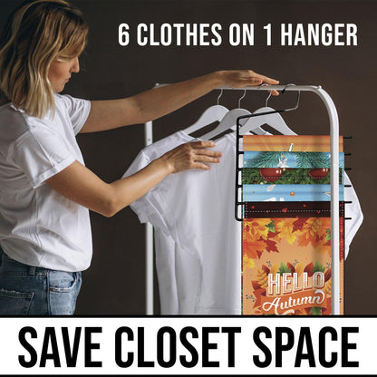Garden Flags Hangers 2Pack 6 Tier with 15 Protective Bags, Garden Flag Storage, Organizer Holder, Heavy Duty Multi Layers Space Saving, Non Slip Open Ended Hangers for Multi use, Pants Organizer