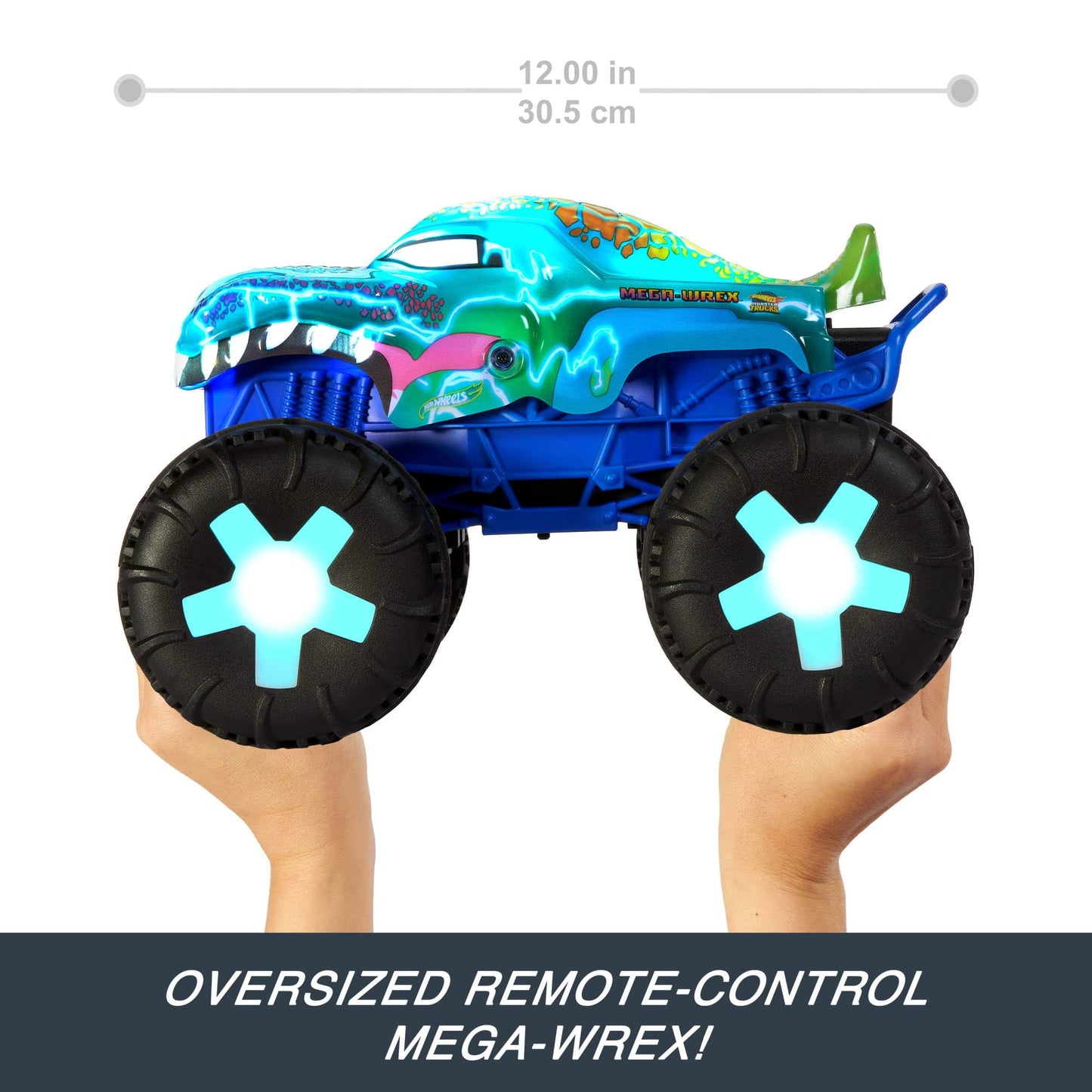 Hot Wheels Monster Trucks Remote Control Car, 1:15 Scale Mega-Wrex Alive Battery-Powered RC Vehicle with Lights & Sounds, JBD90