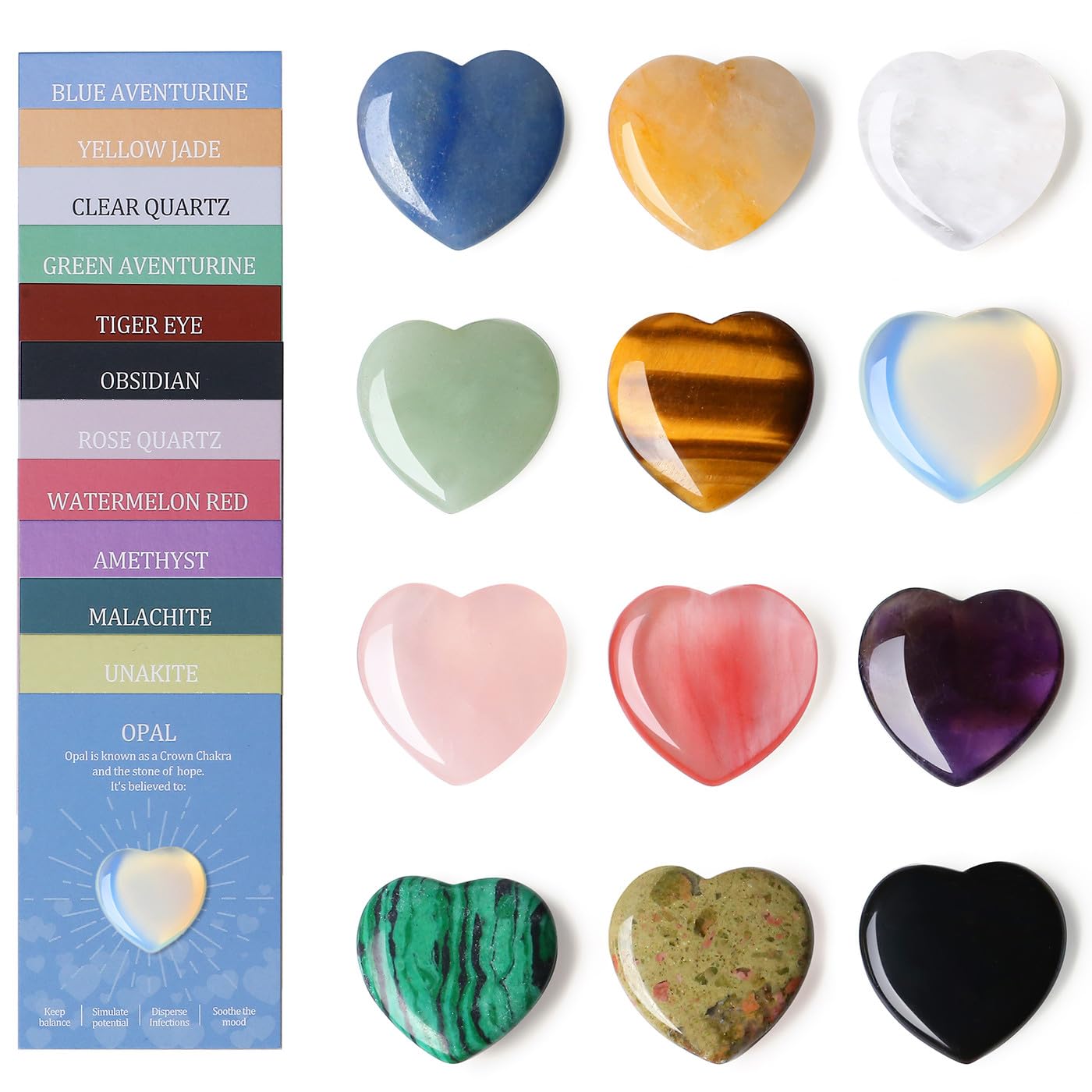 DUQGUHO 1 Inch Hearts Crystals and Healing Stones Reiki Gems Healing Crystals Amethyst Crystal Hearts Set Rose Quartz Heart Shaped Crystals Bulk Polished Gemstones Spiritual Gifts for Women 12 PCS