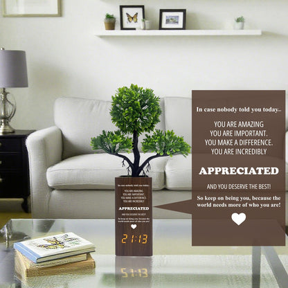 jewmaw Fake Plant Table Clock Digital Alarm, Decorative Electronic Clock, Funny Office Desk Sign for Bedroom Living Room Decor-Gift for Colleagues, Family &Friends