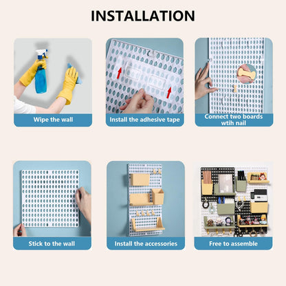 Halyuhn PegBoard Wall Organizer, Plastic Wall Pegboard Kit, 2 White Pegboard and 10 Pegboard Accessories, Wall Mount Pegboard with Hooks, Wall Display Peg board for Home and Office, 19.5” x 9.5”